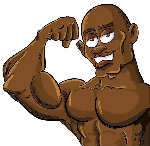 Cartoon muscle man flexing his bicep — Stock Vector