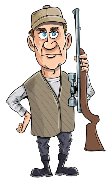 Cazador de dibujos animados sosteniendo su arma — Vector de stock