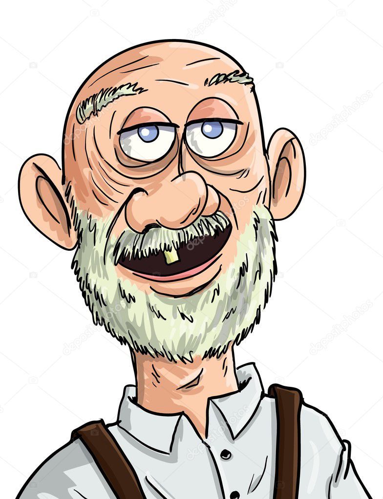 Cartoon old man with one tooth