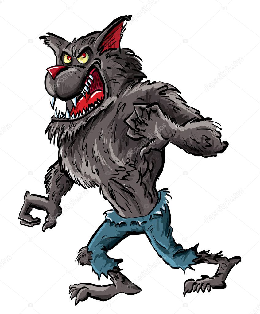 Cartoon werewolf with claws and teeth