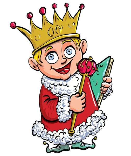 Tecknad av pojken som är kung med krona — Stock vektor