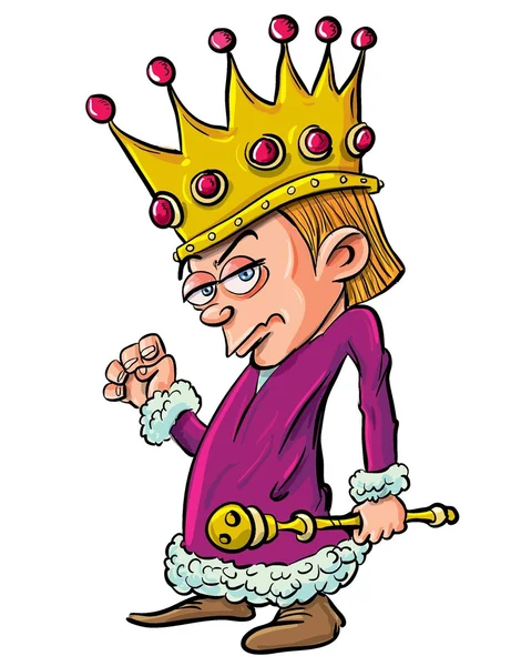 Dibujos animados rey niño de aspecto malvado sosteniendo un cetro — Vector de stock