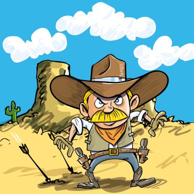 Cartoon cowboy drawing his guns clipart