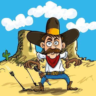 Cartoon cowboy drawing his guns clipart