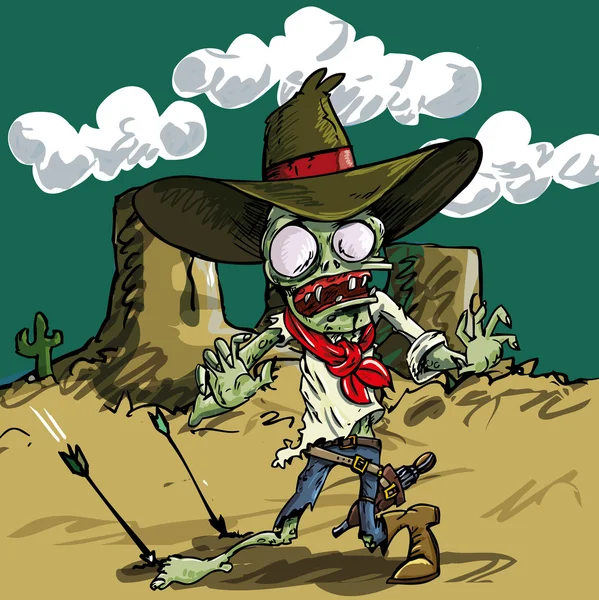 Çizgi film yeşil deri ile zombi kovboy — Stok Vektör