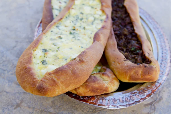 Turkish Cheese and Ground Beef Pides — Stock Photo, Image