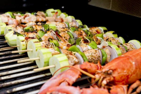 Salmon Skewers and Lobster BBQ — Stock Photo, Image