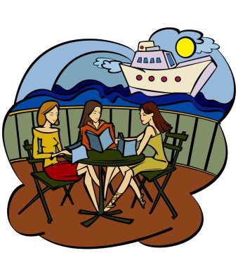 Three girlfriends in cafe clipart