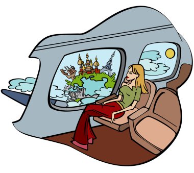 Girl in plane clipart