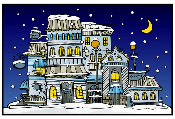 Kreslený zimní noční město — Stockový vektor
