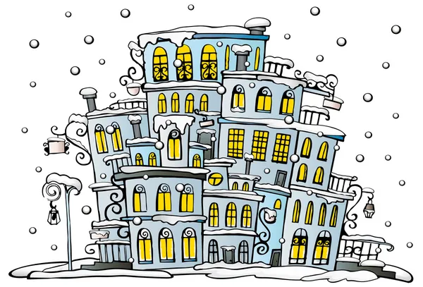 Dibujos animados invierno ciudad — Vector de stock