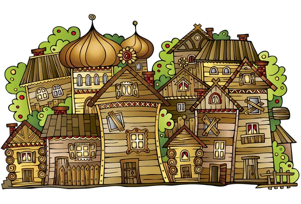 Cartoon wooden village — Stock Vector