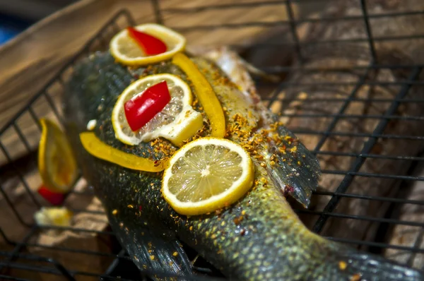 Stock image Cooking fish over open fire