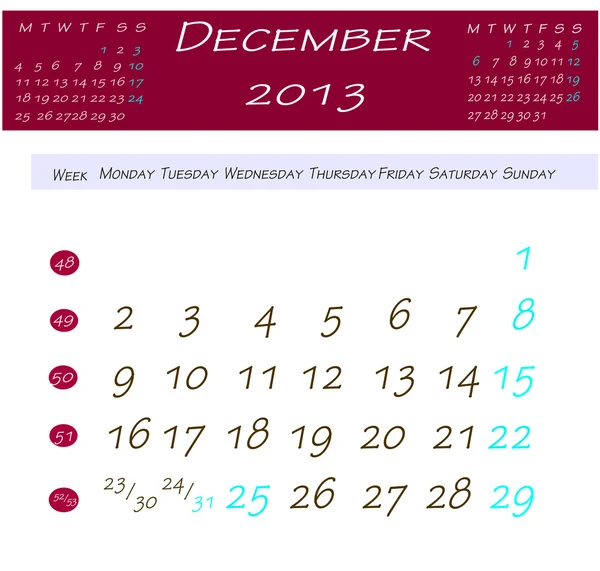 Calendar for december 2013 — Stock Photo, Image
