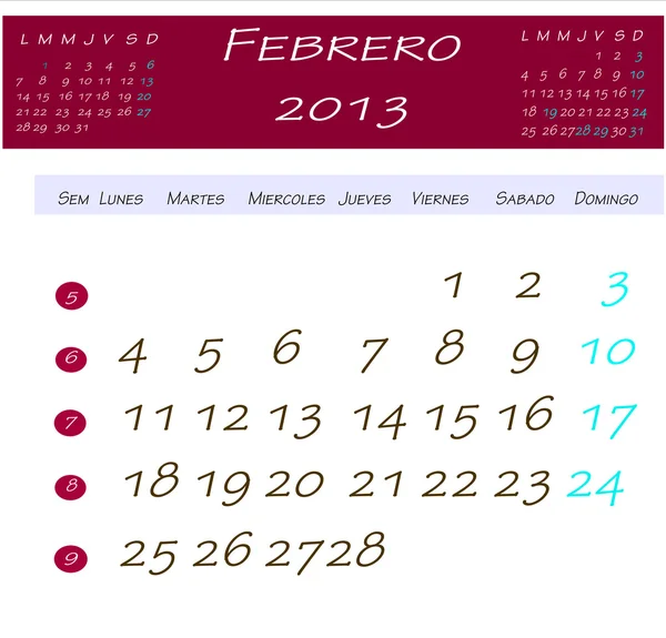 Calendario febbraio 2013 — Foto Stock