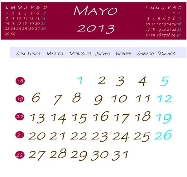 Calendario de mayo de 2013 — Foto de Stock
