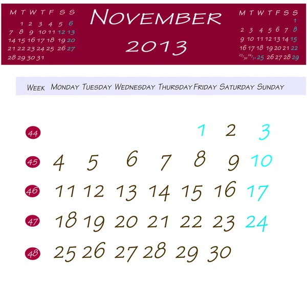 Kalender für November 2013 — Stockfoto