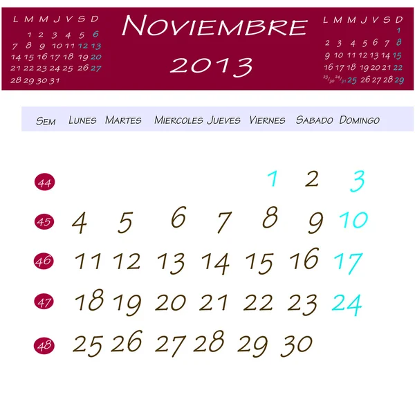 Calendario de noviembre de 2013 — Foto de Stock