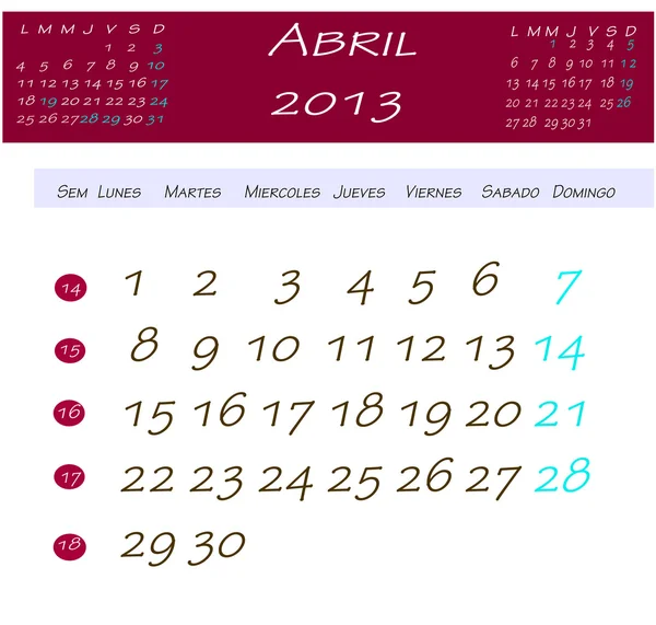 Calendario para abril 2013 — Foto de Stock
