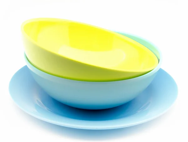 Colored plastic dishes — Stock Photo, Image