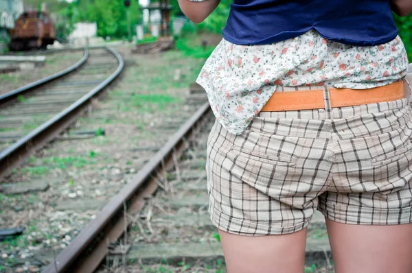 stock image Hips of the girl in shorts close up