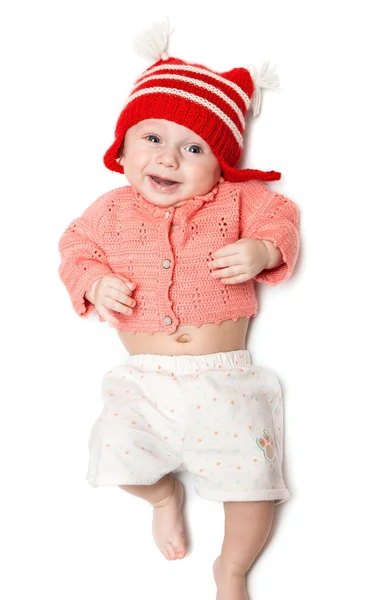 Freudig lächelndes Baby auf Weiß — Stockfoto