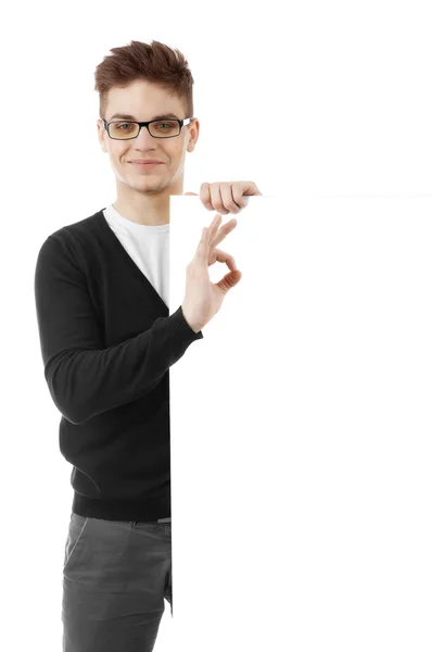 Mladý muž s prázdnou baner — Stock fotografie
