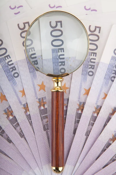 Five hundred euro and loop — Stock Photo, Image