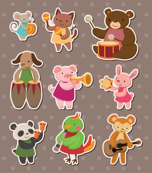 Animal play music stickers — Stock Vector