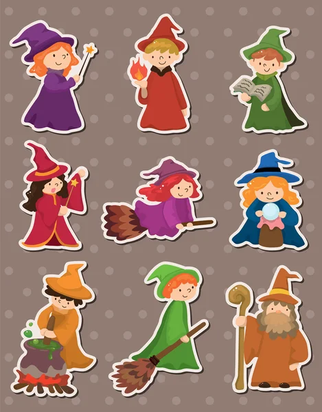 Cartoon Wizard and Witch stickers — Stock Vector