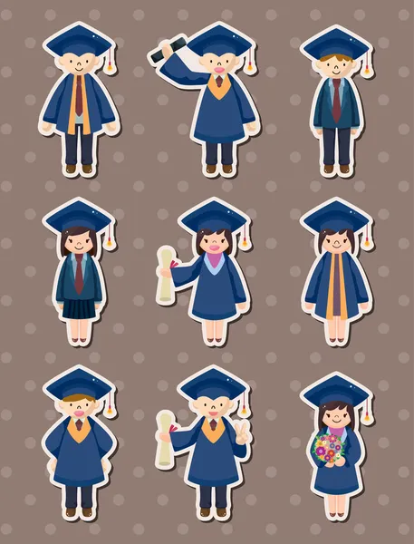 Caricature étudiants diplômés autocollants — Image vectorielle