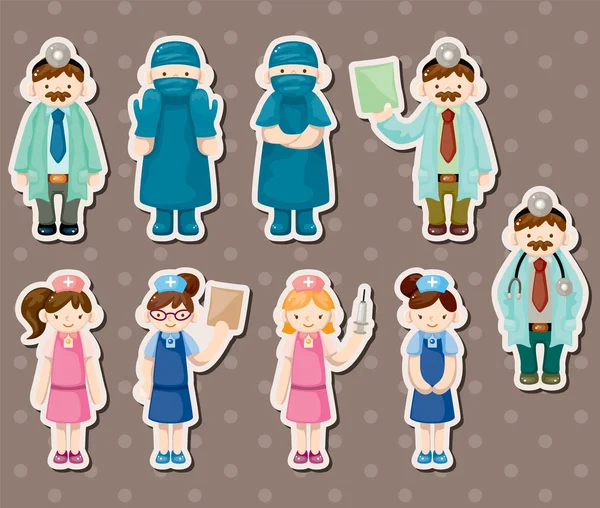 Γελοιογραφία γιατρό και νοσοκόμα αυτοκόλλητα — Διανυσματικό Αρχείο