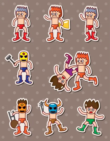 Cartoon-Wrestler-Sticker — Stockvektor