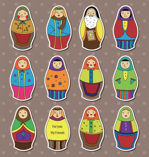 Наклейки на кукол России — стоковый вектор