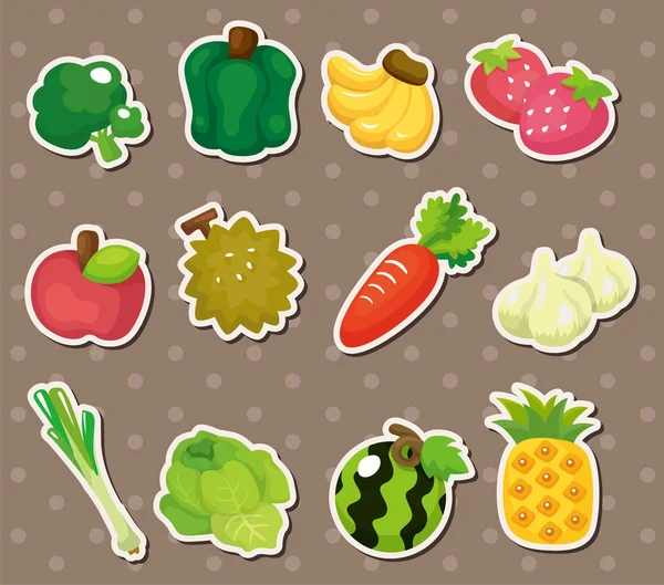 Tegneserie Frugter og Grøntsager ikon sæt – Stock-vektor