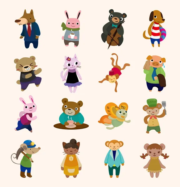16 bonito conjunto de ícones animais —  Vetores de Stock