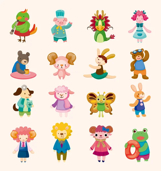 16 mignonnes icônes animales ensemble — Image vectorielle