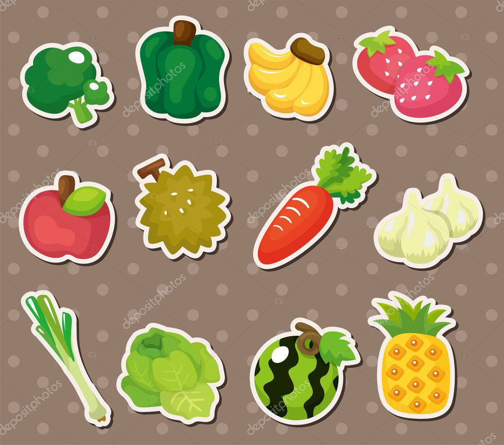 Cartoon Fruits and Vegetables icon set Stock Vector Image by ©mocoo2003  #12138927