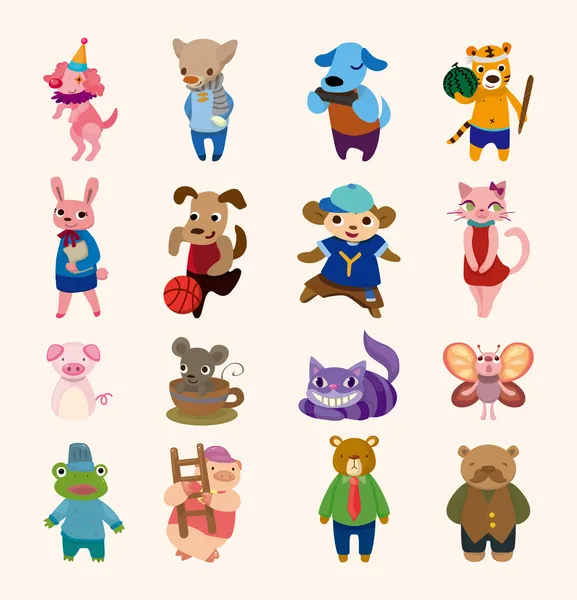 Conjunto de 16 iconos animales lindos — Vector de stock