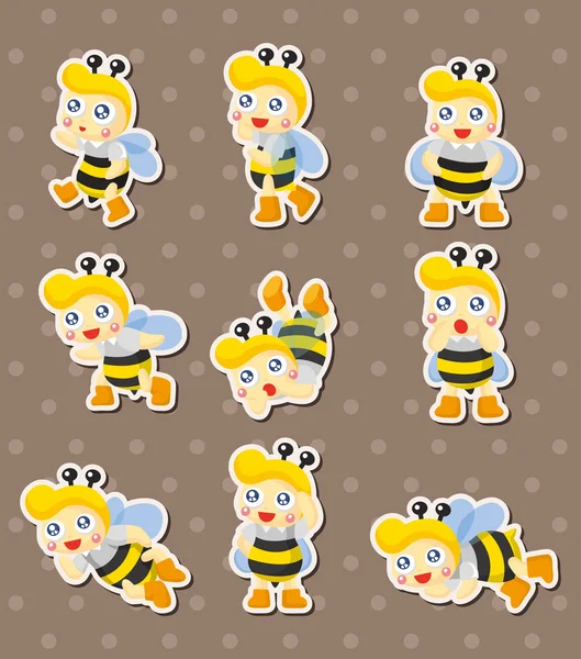 Dibujos animados abeja chico pegatinas — Vector de stock