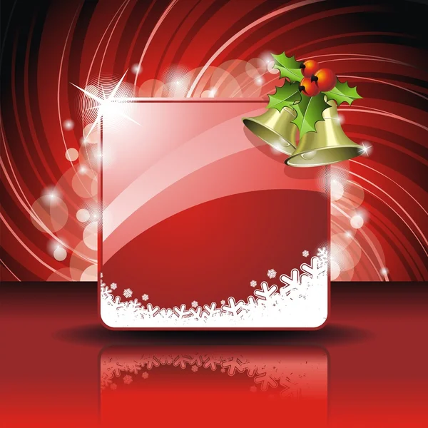 Χριστούγεννα εικόνα με την holly και κουδούνια σε κόκκινο φόντο — Διανυσματικό Αρχείο