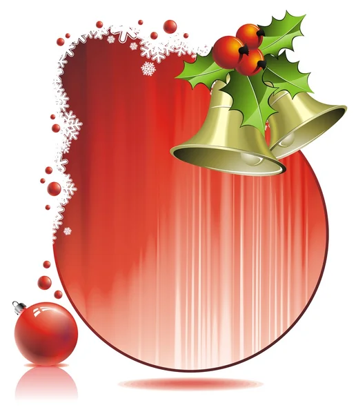 Vektor karácsonyi illusztráció magyal és harangok a piros háttér — Stock Vector