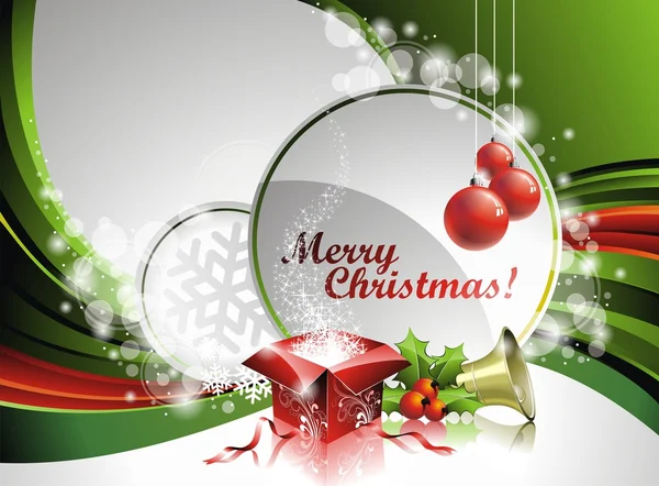 Vektor Weihnachten Illustration mit Geschenkbox und Textfeld auf grünem Hintergrund. — Stockvektor