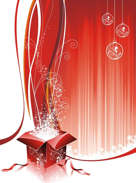 빨간색 배경에 선물 상자가 있는 반사기 크리스마스 디자인. — 스톡 벡터