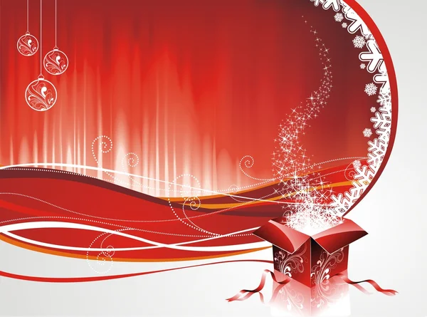 빨간색 배경에 선물 상자가 있는 반사기 크리스마스 디자인. — 스톡 벡터
