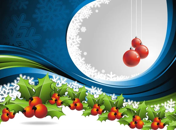 Vektor-Weihnachtsdesign mit Hollys auf blauem Hintergrund — Stockvektor