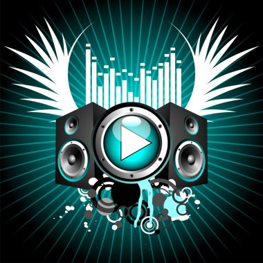 Vector illustration for musical theme with play button and speakers clipart