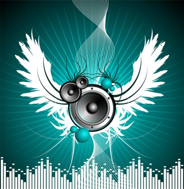 Vector illustration for musical theme with speakers and wing clipart