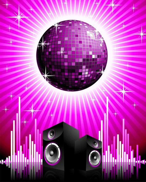 Vektor illustration för musikalisk tema med högtalare och disco boll. — Stock vektor