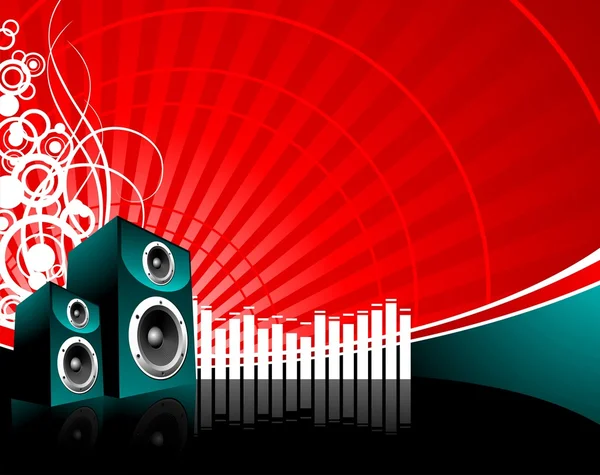 Musik illustrationen med talare på röd bakgrund — Stock vektor